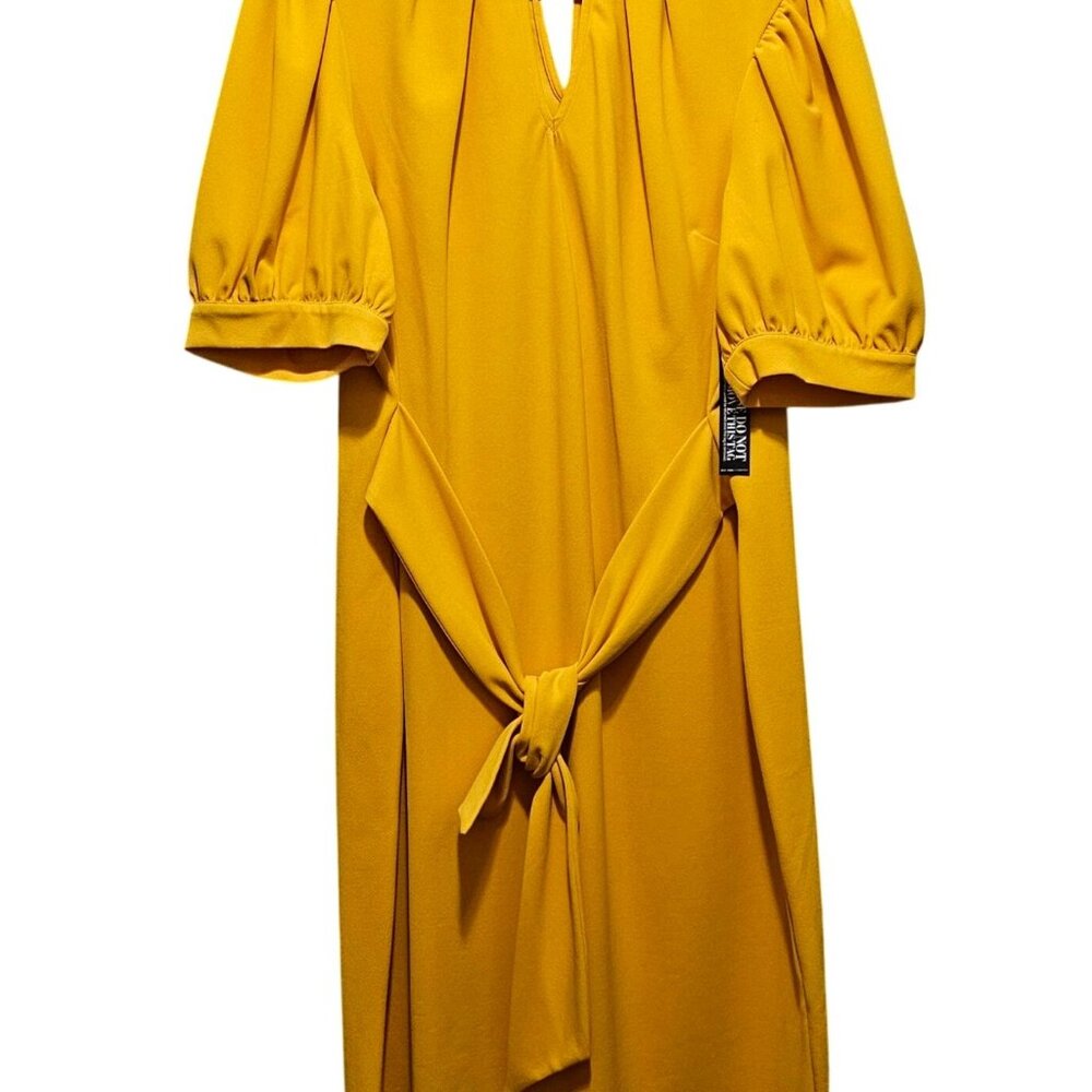 NY&C Womens Mustard Yellow Keyhole Neck Puff Sleeve Belted Midi Dress Size XXL - Picture 2 of 13